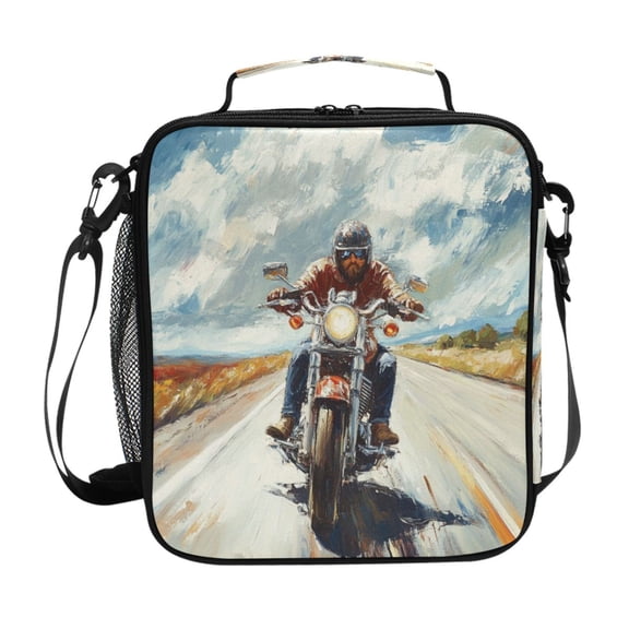 Square Lunch Bag 10.5*3.5*9.5 Inches Cooler Bag Lunch Bag Insulation Portable Durable Fashion Oil Painting Motorcycle