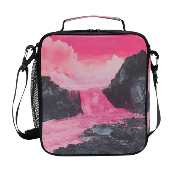 Square Lunch Bag 10.5*3.5*9.5 Inches Cooler Bag Lunch Bag Insulation Portable Durable Fashion Pink Lava Pattern