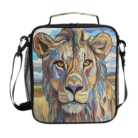 Square Lunch Bag 10.5*3.5*9.5 Inches Cooler Bag Lunch Bag Insulation Portable Durable Fashion Prairie Lion Pattern