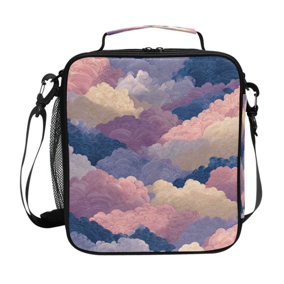 Square Lunch Bag 10.5*3.5*9.5 Inches Cooler Bag Lunch Bag Insulation Portable Durable Fashion Purple Cloud Cartoon