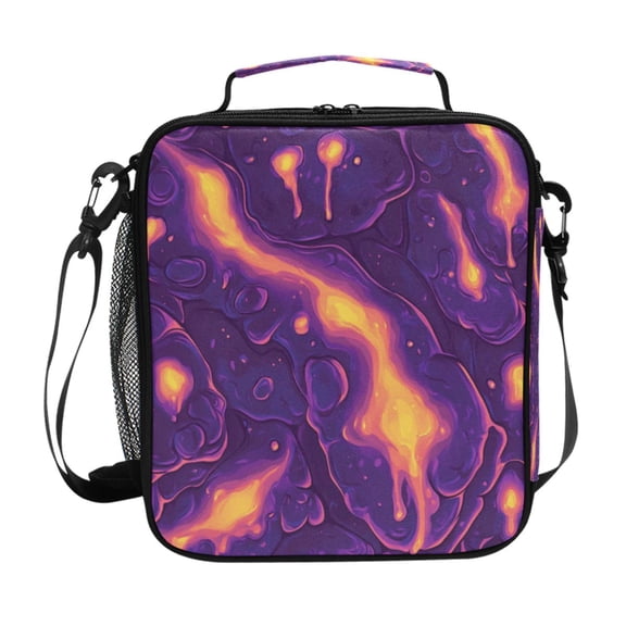 Square Lunch Bag 10.5*3.5*9.5 Inches Cooler Bag Lunch Bag Insulation Portable Durable Fashion Purple Lava Pattern Seamless