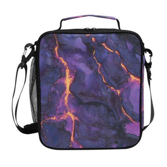 Square Lunch Bag 10.5*3.5*9.5 Inches Cooler Bag Lunch Bag Insulation Portable Durable Fashion Purple Lava Pattern