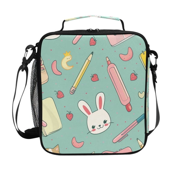 Square Lunch Bag 10.5*3.5*9.5 Inches Cooler Bag Lunch Bag Insulation Portable Durable Fashion Rabbit Pencil