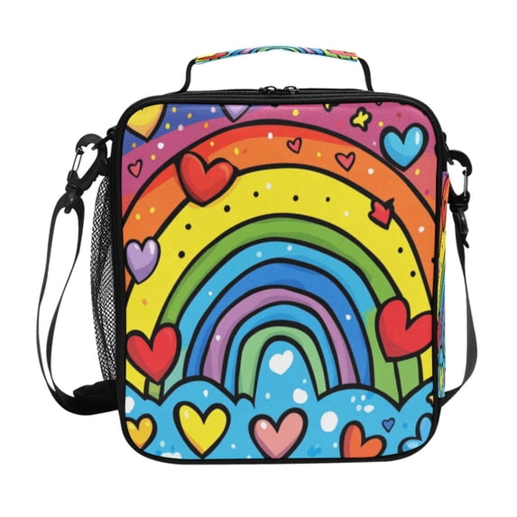 Square Lunch Bag 10.5*3.5*9.5 Inches Cooler Bag Lunch Bag Insulation Portable Durable Fashion Rainbows and Love