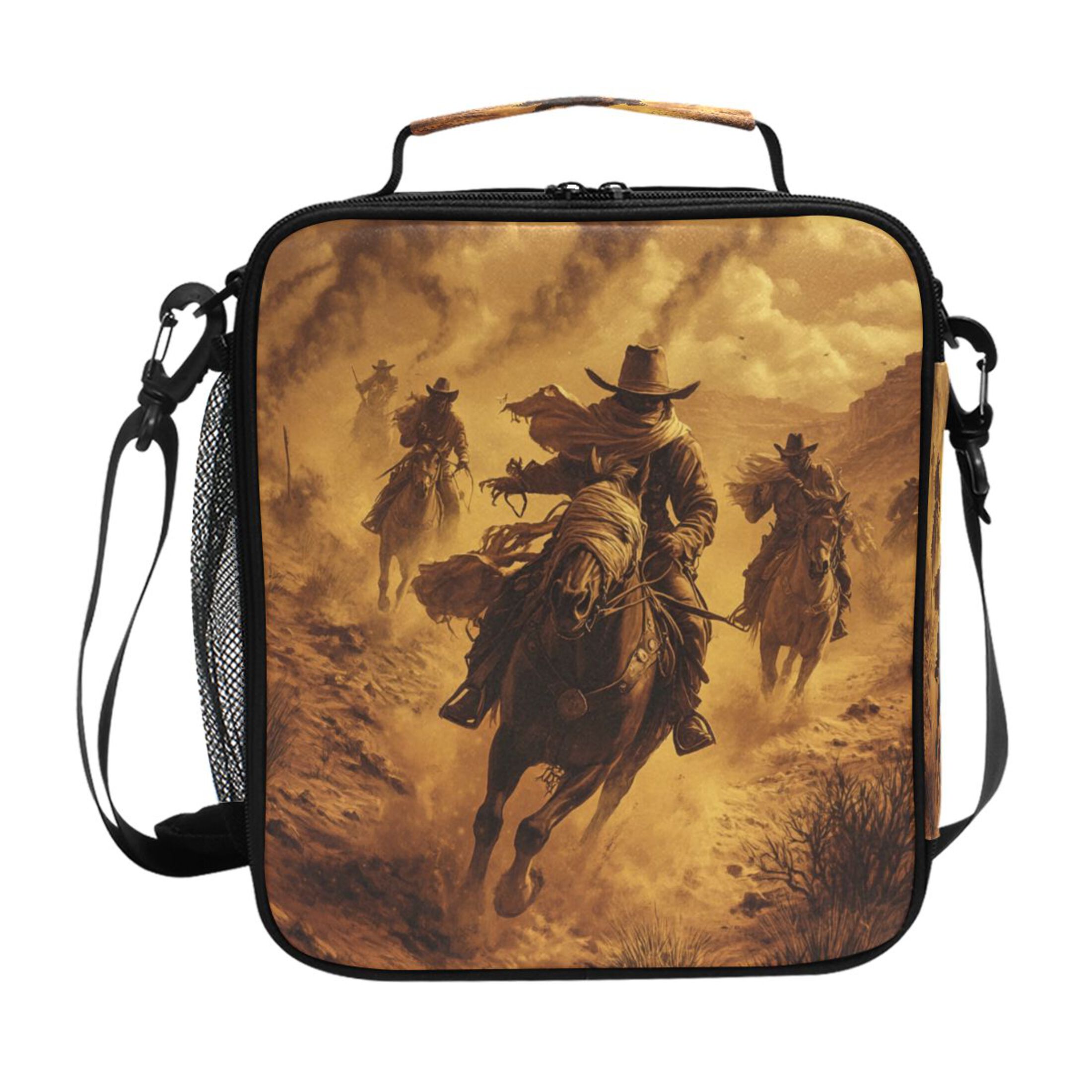 Square Lunch Bag 10.5*3.5*9.5 Inches Cooler Bag Lunch Bag Insulation Portable Durable Fashion Riding Cowboys