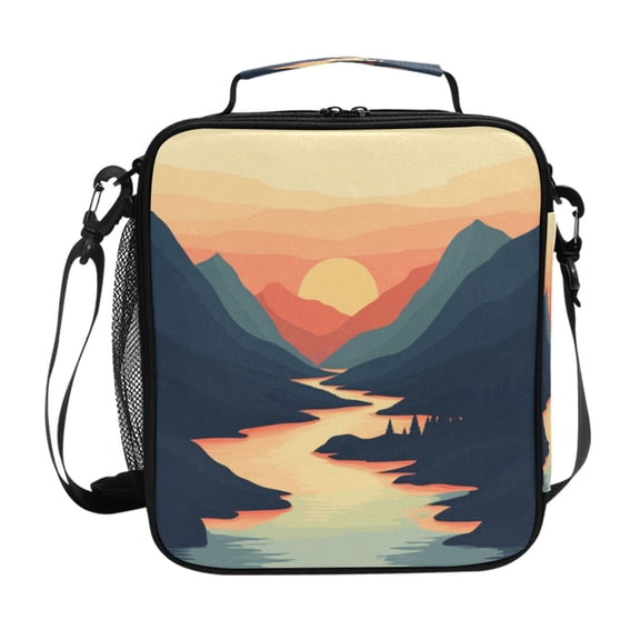 Square Lunch Bag 10.5*3.5*9.5 Inches Cooler Bag Lunch Bag Insulation Portable Durable Fashion River Sunset