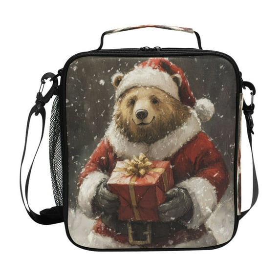 Square Lunch Bag 10.5*3.5*9.5 Inches Cooler Bag Lunch Bag Insulation Portable Durable Fashion Santa Bear and Presents