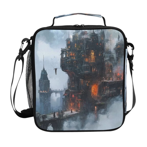 Square Lunch Bag 10.5*3.5*9.5 Inches Cooler Bag Lunch Bag Insulation Portable Durable Fashion Steam Punk Castle