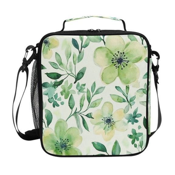 Square Lunch Bag 10.5*3.5*9.5 Inches Cooler Bag Lunch Bag Insulation Portable Durable Fashion Vibrant Turquoise Flowers