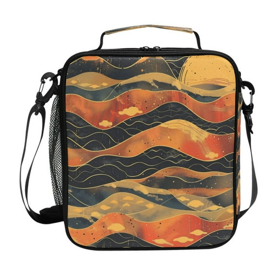 Square Lunch Bag 10.5*3.5*9.5 Inches Cooler Bag Lunch Bag Insulation Portable Durable Fashion Wave Sunset