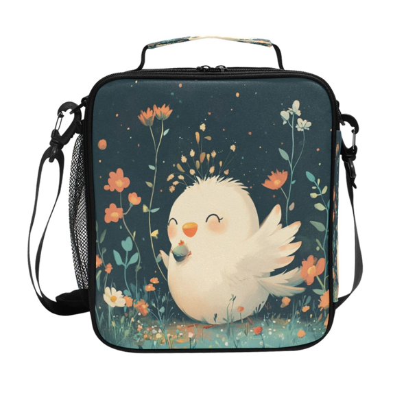 Square Lunch Bag 10.5*3.5*9.5 Inches Cooler Bag Lunch Bag Insulation Portable Durable Fashion White Cartoon Chicken