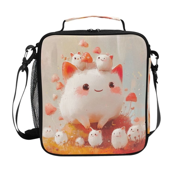 Square Lunch Bag 10.5*3.5*9.5 Inches Cooler Bag Lunch Bag Insulation Portable Durable Fashion White Cartoon Monster