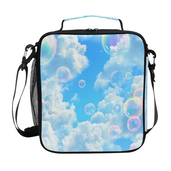 Square Lunch Bag 10.5*3.5*9.5 Inches Cooler Bag Lunch Bag Insulation Portable Durable Fashion White Cloud Bubble