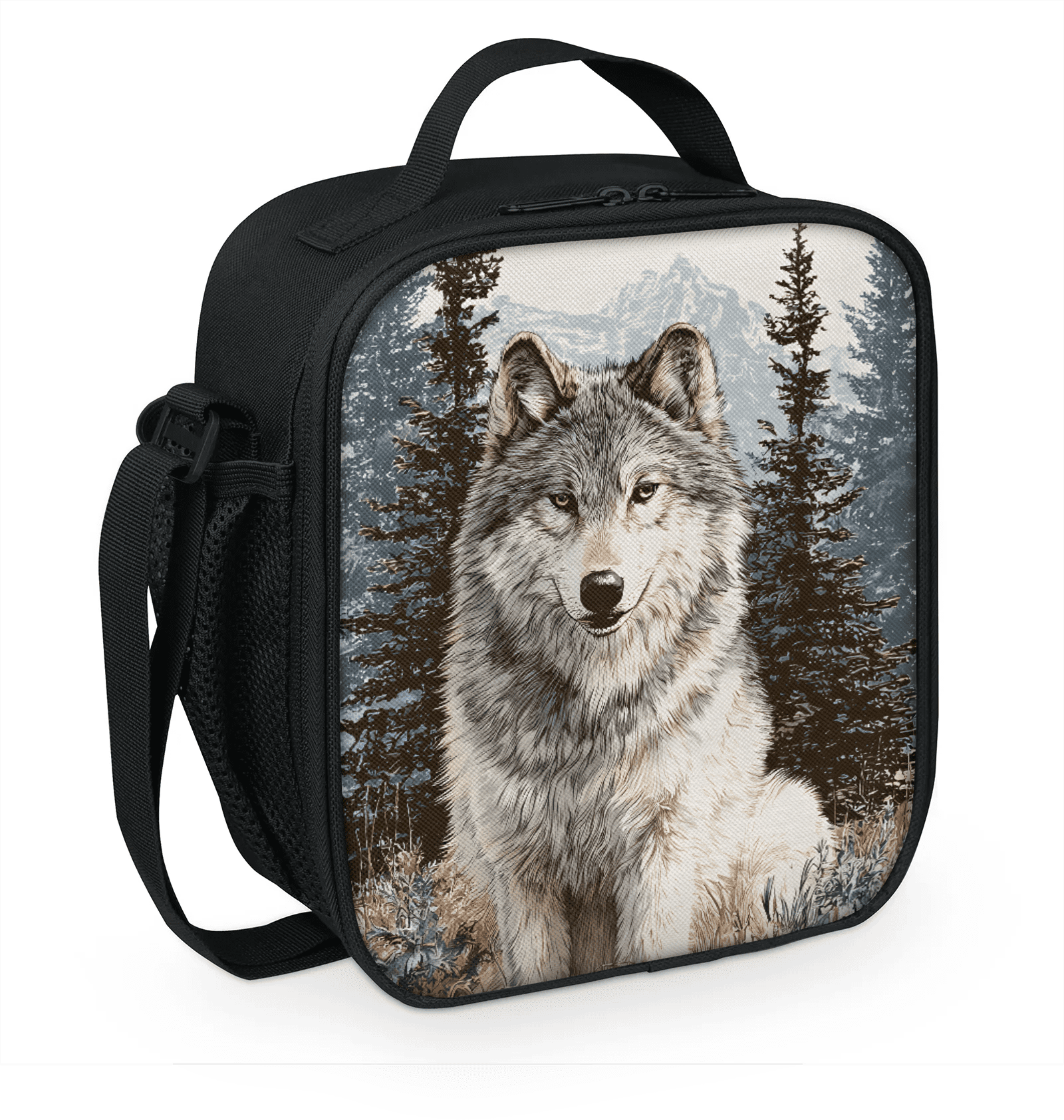 Square Lunch Bag for Men,Wolf Pattern Insulated Lunch Tote,Reusable ...