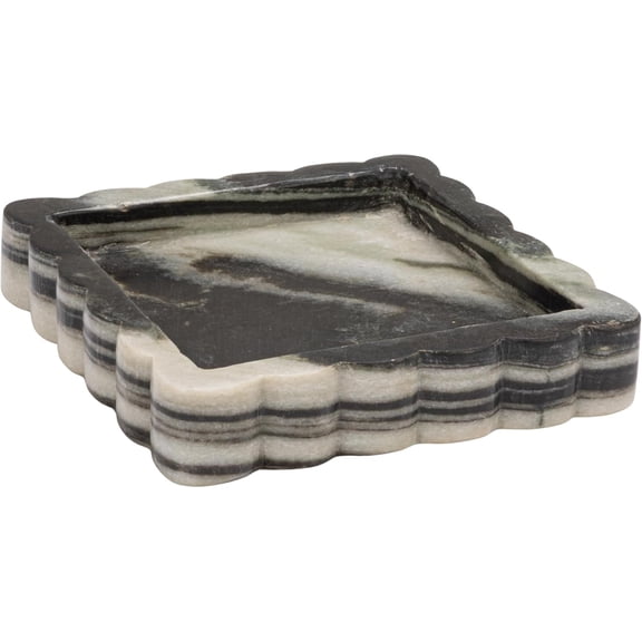 Square Mlange Scalloped Marble Tray, Grey