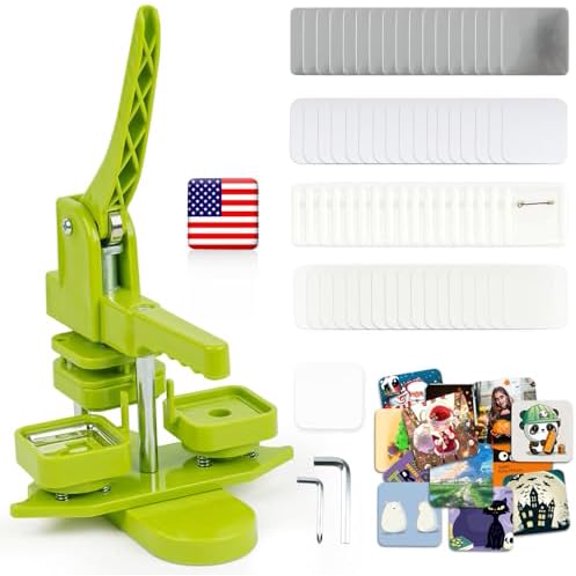 Square Maker Machine, Installation-Free Pin Maker Machine 50mm/1.97in, Square-Shaped Pin Badge Press Machine with 100pcs Maker Supplies, DIY Pin Maker Machine Kit$$Art & Craft