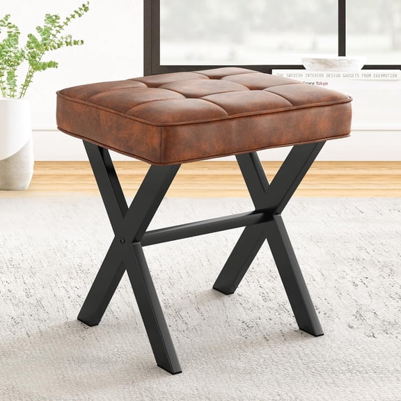 Square Makeup Stool, X Legs, Small Ottoman Stool Chair for Vanity, Modern Padded Seat Foot Rest for Makeup Room, Bathroom