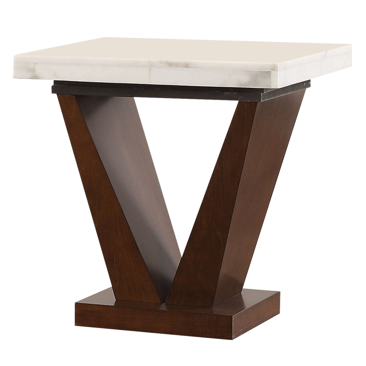 22" V-Base White Marble & Walnut Square End Table