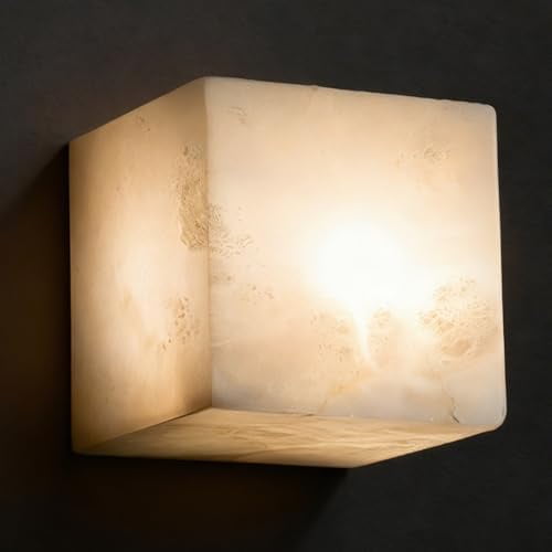 Square Marble Wall Lamp Natural Alabaster Wall Sconce Lighting Stone Lighting Fixture Hallway Decor Dimmable Marble Wall Light for Bedroom Living Room Restaurant Bathroom$$Tools & Hardware Other