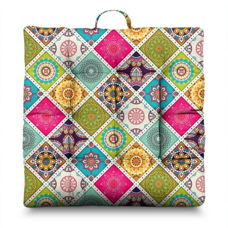 Square Meditation Cushion 22 Inch for Adults, Boho Style Dutch Velvet Floor Pillow for Yoga and Rest