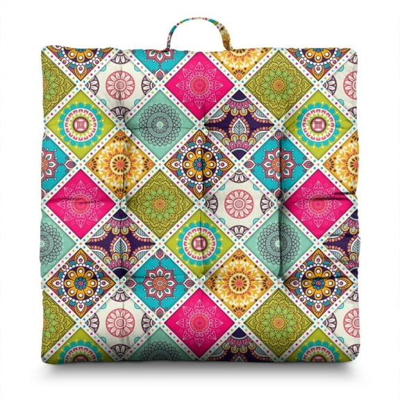 Square Meditation Cushion 22 Inch for Adults, Boho Style Dutch Velvet Floor Pillow for Yoga and Rest