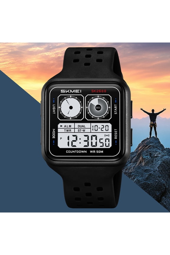 Square Mens Digital Watch Outdoor Sports Multi-Function Watch LED Waterproof Chronograph Electronic Watches