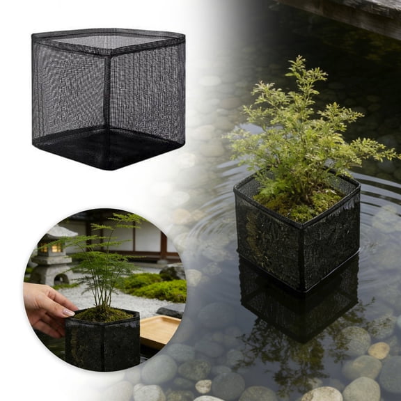 Square Mesh Aquatic Containers 4 Pack Spring Floating Pond Baskets Foldable Planters for Garden Pond Backyard Water Feature and Aquatic Enthusiasts