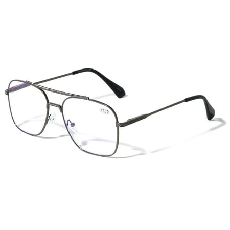 Square Metal Blue Light Blocking Reading Glasses - UV Protection Clear Lens Reader +1.25