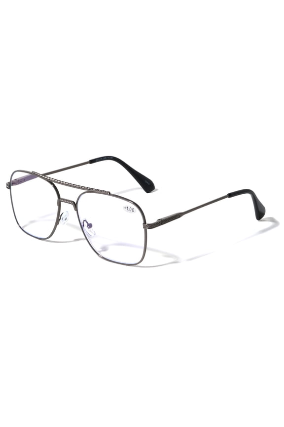 Square Metal Blue Light Blocking Reading Glasses - UV Protection Clear Lens Reader +2.50
