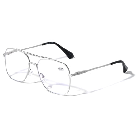 Square Metal Blue Light Blocking Reading Glasses - UV Protection Clear Lens Reader +2.50