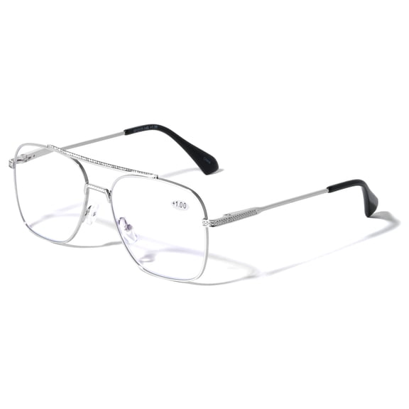 Square Metal Blue Light Blocking Reading Glasses - UV Protection Clear Lens Reader +2.50
