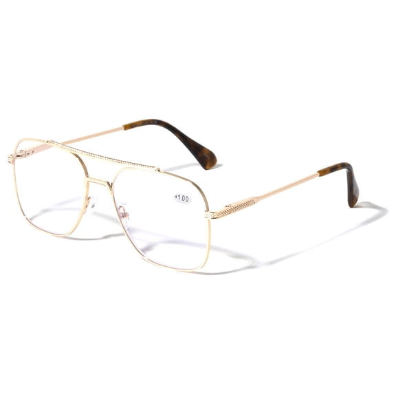 Square Metal Blue Light Blocking Reading Glasses - UV Protection Clear Lens Reader +2.75