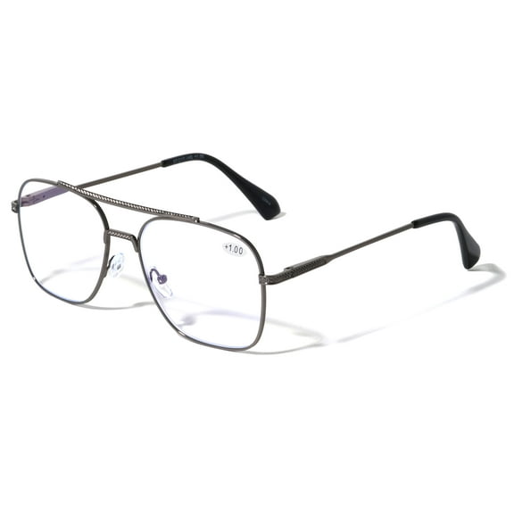 Square Metal Blue Light Blocking Reading Glasses - UV Protection Clear Lens Reader +3.00