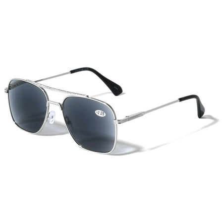Square Metal Classic Outdoor Reading Sunglasses - Tinted UV Protection Readers (NOT BIFOCAL) +2.00