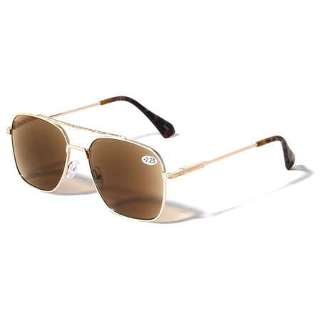 Square Metal Classic Outdoor Reading Sunglasses - Tinted UV Protection Readers (NOT BIFOCAL) +2.75