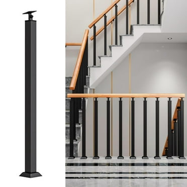 Square Metal Railing Spindles, Black Metal Staircase Spindles Railing Post Stair Balusters With 270° Adjustable Angle Bracket Deck for Balcony Stair