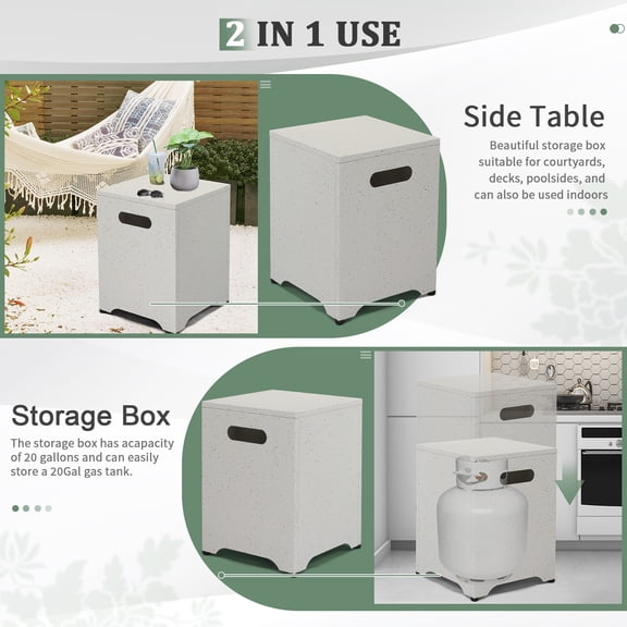 Square Metal Side Table with Imitation Marble Top and Hidden Storage Compartment Indoor Outdoor End Table Gas Tank Holder for Patio Garden Living Room Modern Decor 16.14L x 16.14W Inches