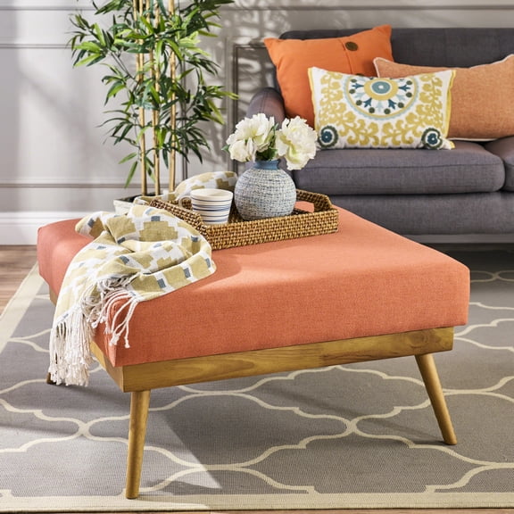Square Mid - Century Coral Ottoman, Soft Polyester Fabric / Ideal for Living Room Seating, Leg Resting and More