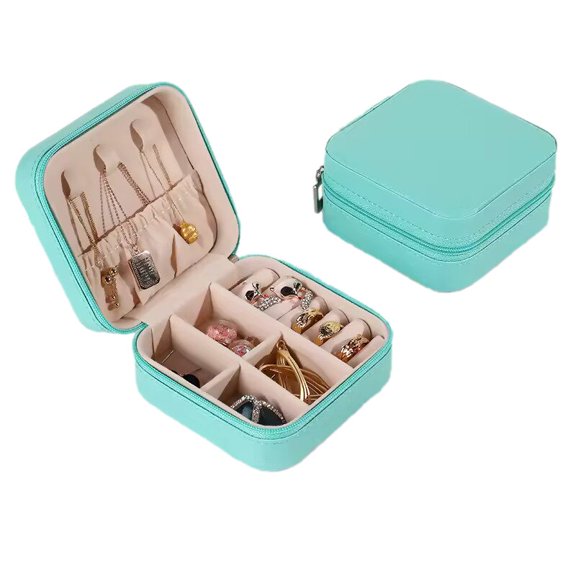 Square Mini Portable Travel Jewelry Boxes Small Organizer Gift Box Case, Mint
