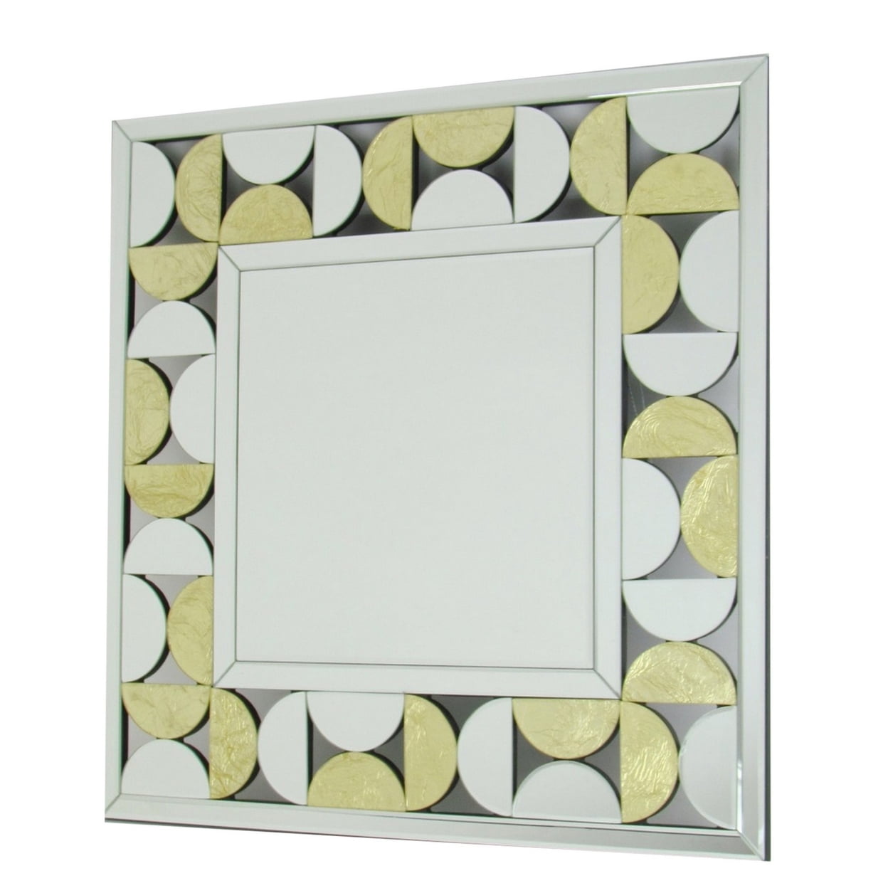 Square Silver and Gold Leaf Accent Beveled Mirror
