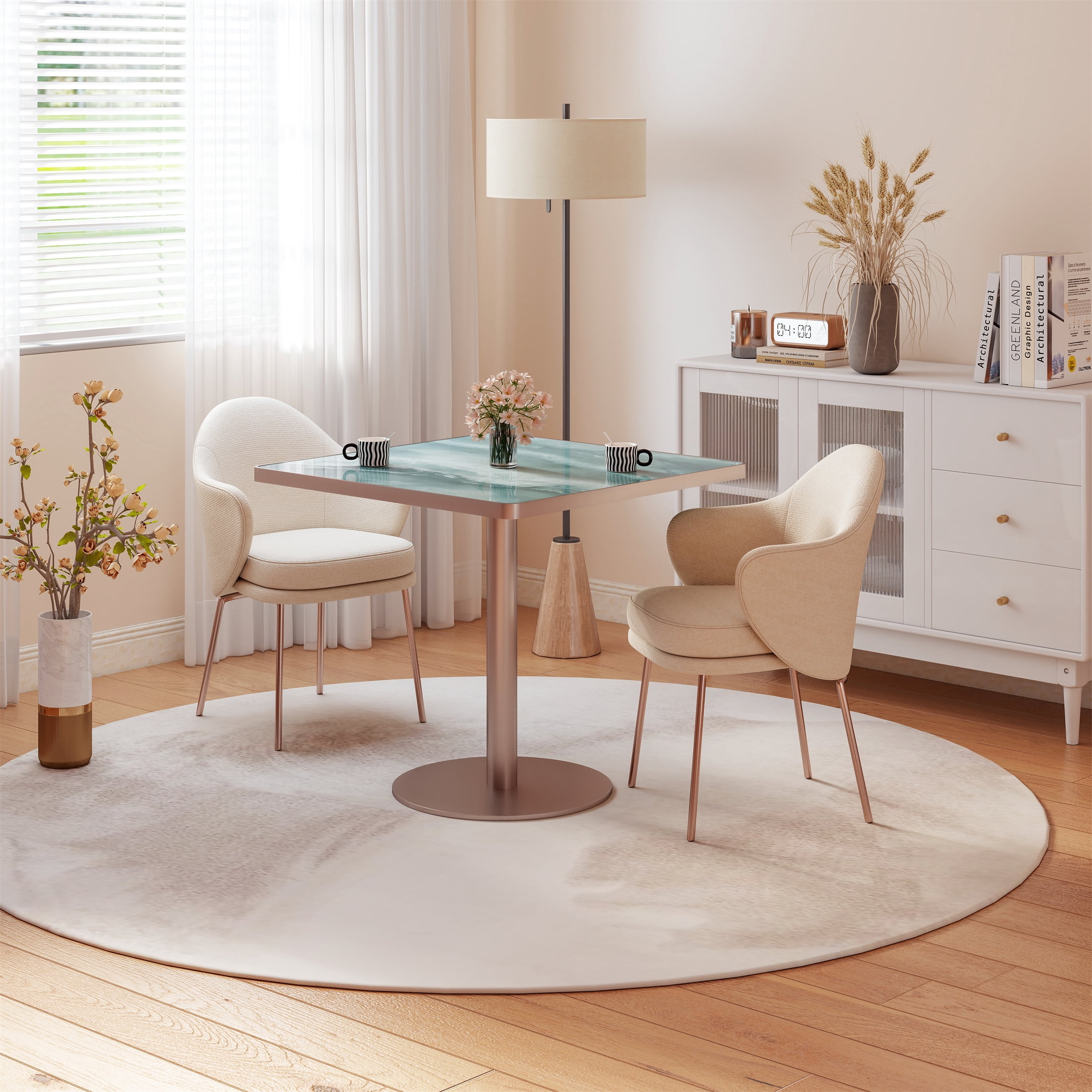 Square Modern Dining Table 31.5" Bistro Tulip Table with Faux Marble Top, White