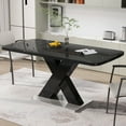 thumbnail image 1 of Square Modern Dining Table, Stretchable Black Marble Table Top, & Metal, 47.24"-61.19"l, 220 Lbs Load Marble Surface, Steel, 61.19 In. Depth, 1 of 6