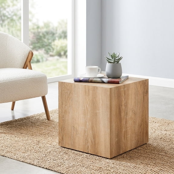 Square Modern MDF Coffee Table with Light Wood Texture - Compact Living Room Accent Table