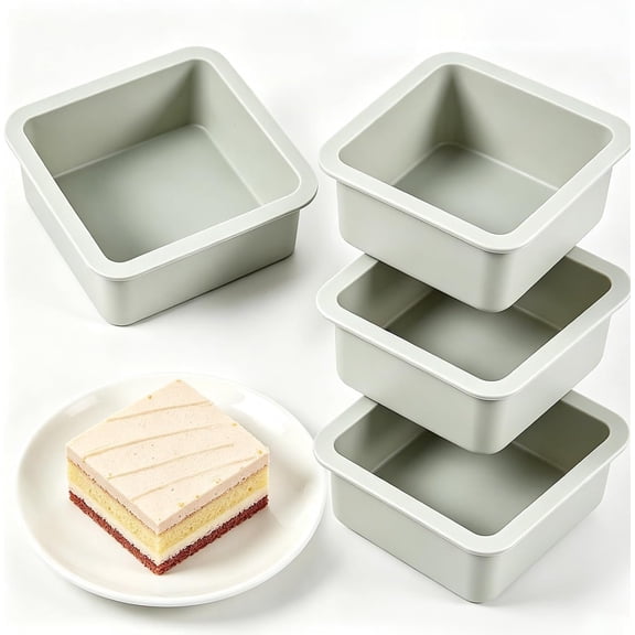 Square Molds, 4 Pack Square Cake Pans, 4 Inch Nonstick Mini Square Cake Pan for Baking Brownie Cheesecake