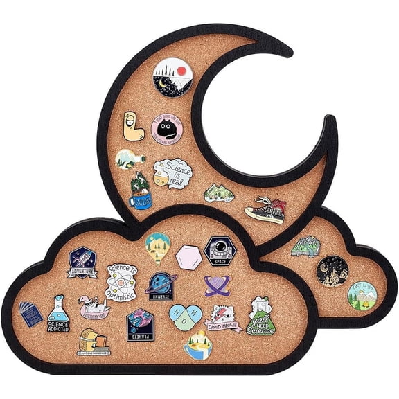 Square Moon Pin Board Cork Board 10.2x11.8inch Bulletin Display Board Wall Mounted Cork Board with Black Frame for Brooch Pin Storage Display Office Home and School Decor