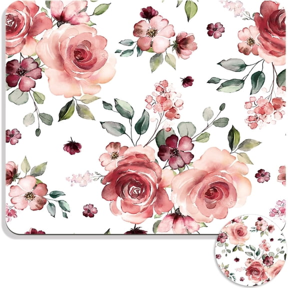 Square Mouse Pad with Coaster, Soft Cute Computer Mouse Mat with Non-Slip Rubber Base, Easy to Slide, Splash Resistant Surface, Personalized Design, Portable, Peony Flowers9.5x7.9