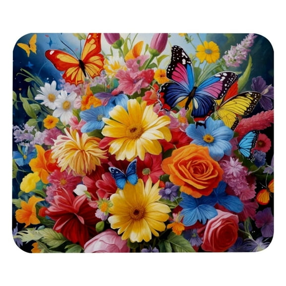 Square Mouse Pad Colorful Flowers Butterflies, Personalized Premium-Textured Custom Mouse Mat, Washable Mousepad Non-Slip Rubber Base Computer Mouse Pads for Wireless Mouse