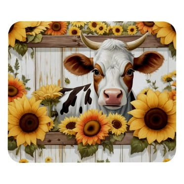 Square Mouse Pad Cow Sunflowers Rustic, Personalized Premium-Textured Custom Mouse Mat, Washable Mousepad Non-Slip Rubber Base Computer Mouse Pads for Wireless Mouse
