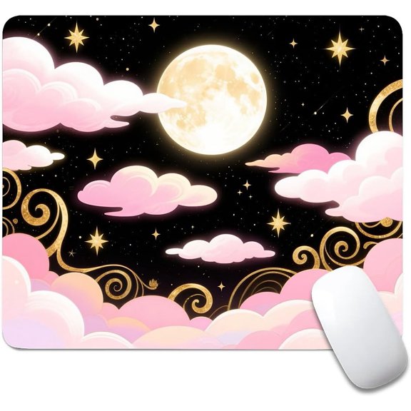 Square Mouse Pad Dream Night Sky Moon, Personalized Premium-Textured Custom Mouse Mat Design, Washable Mousepad Cloth, Non-Slip Rubber Base Computer Mouse Pads for Wireless Mouse