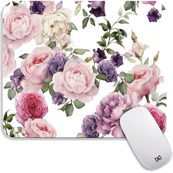 Square Mouse Pad Floral Roses,Personalized Premium-Textured Custom Mouse Mat Design,Washable Mousepad Lycra Cloth,Non-Slip Rubber Base Computer Mouse Pads for Wireless Mouse